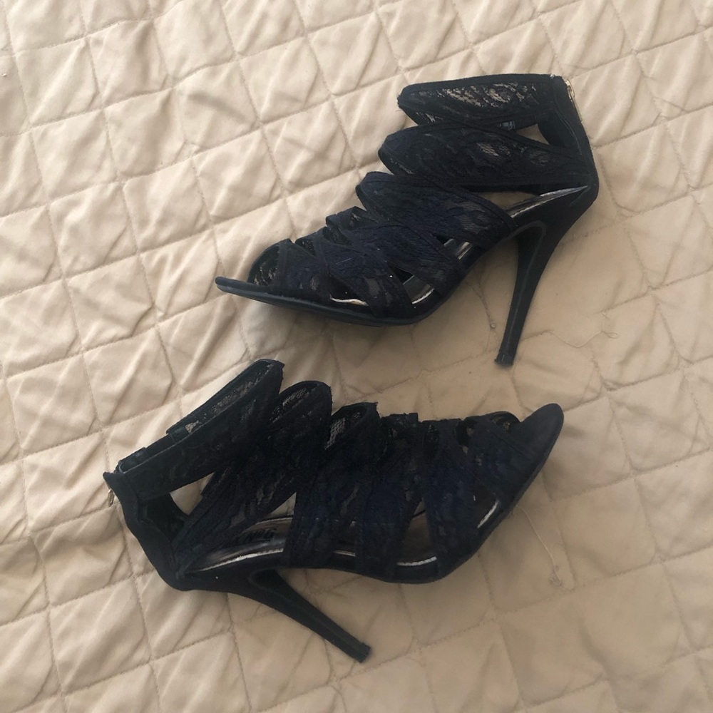 Mix No 6 Black Lace Detail Heels Sz 8.5 M